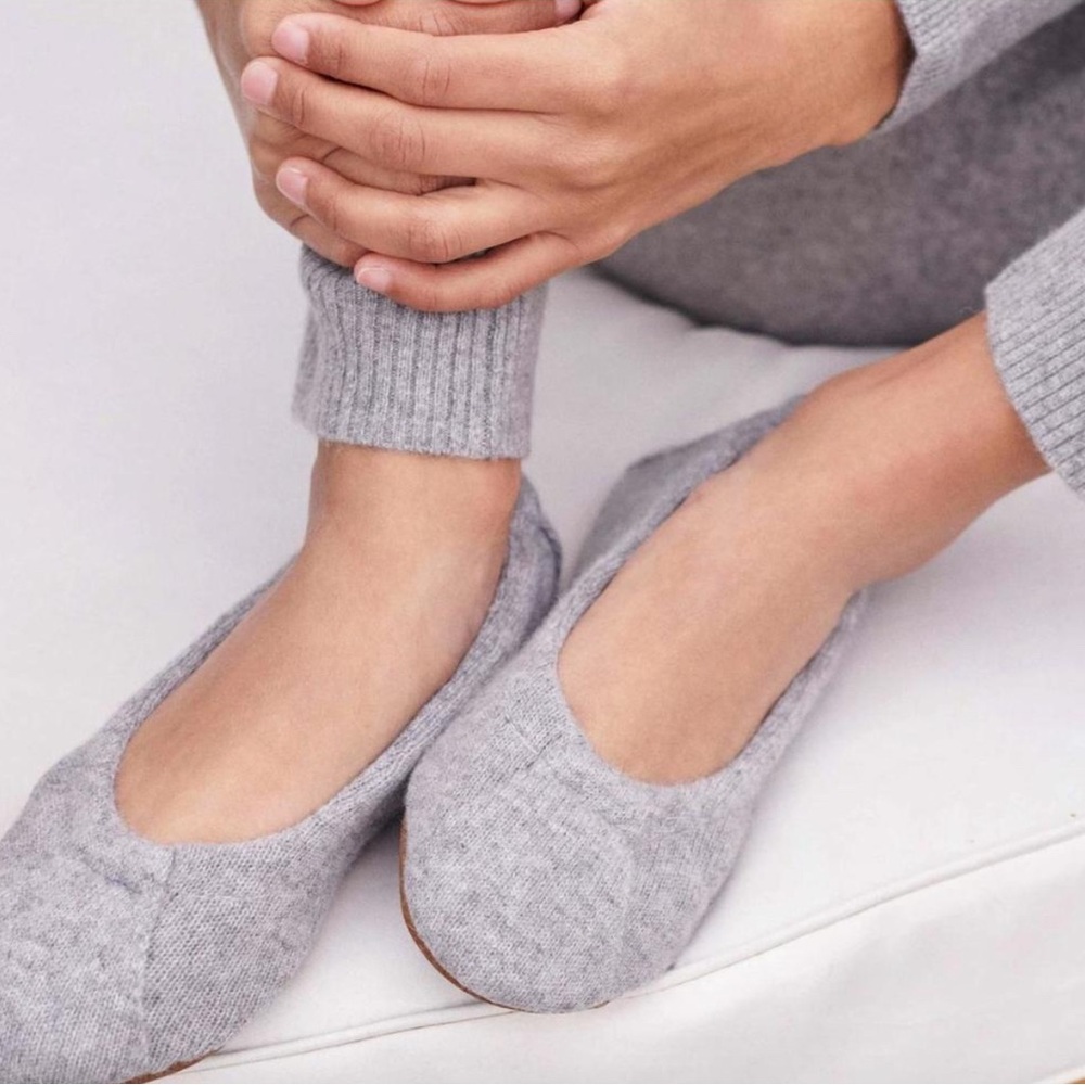 White + Warren gray cashmere slippers